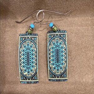 Bohemian Blue and Gold Dangle Earrings